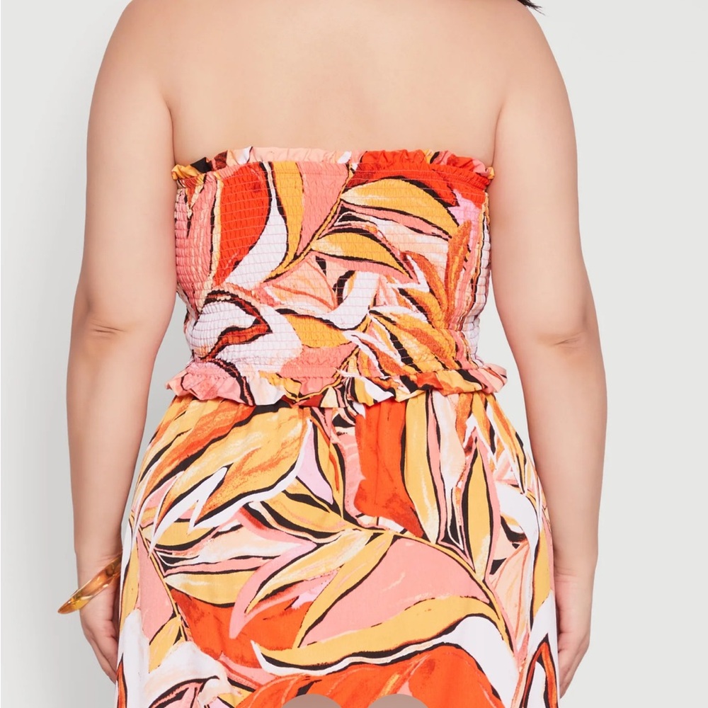 Rainbow Strapless Tropical Crop Top - Orange and Pink - Picture 7 of 7